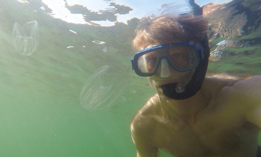 Selfie med GoPro kamera på en snorkletur i Øresund